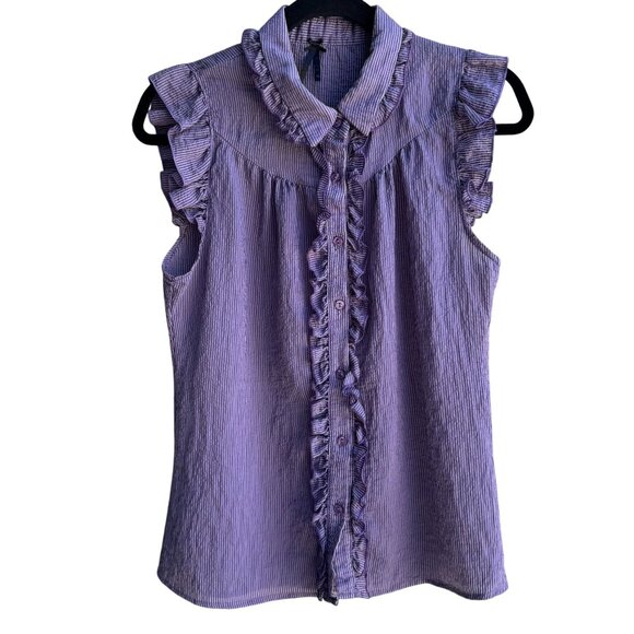 Lapis Y2K Womens Purple Striped Sleeveless Preppy Cottage Ruffle Blouse Shirt M - Picture 1 of 8